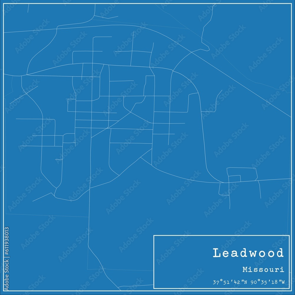 Blueprint US city map of Leadwood, Missouri.