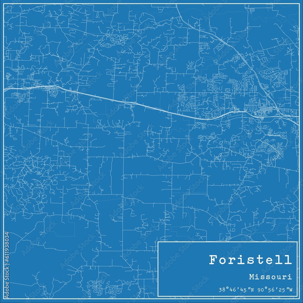 Blueprint US city map of Foristell, Missouri.