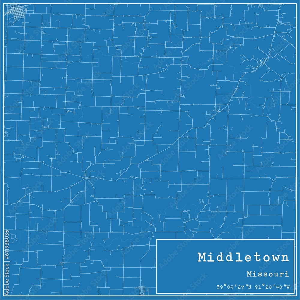 Fototapeta premium Blueprint US city map of Middletown, Missouri.