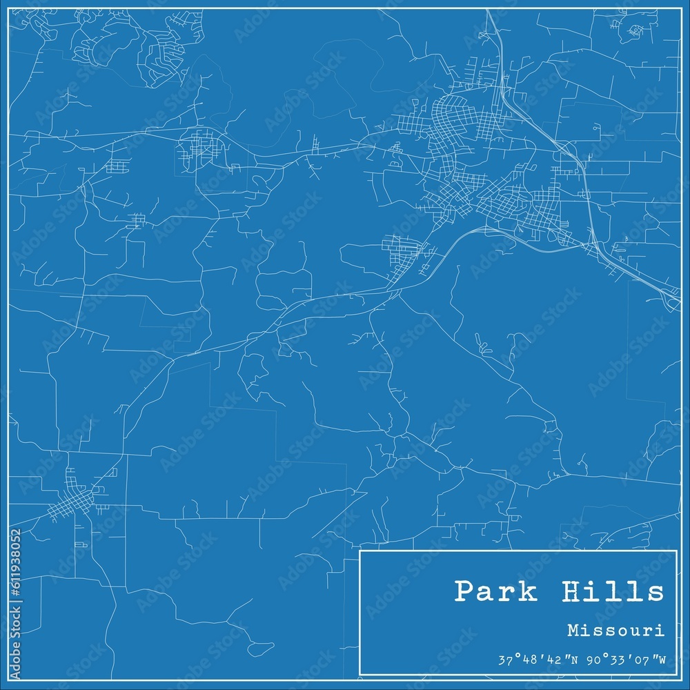 Blueprint US city map of Park Hills, Missouri.