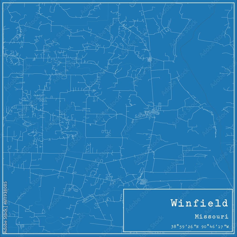 Blueprint US city map of Winfield, Missouri.