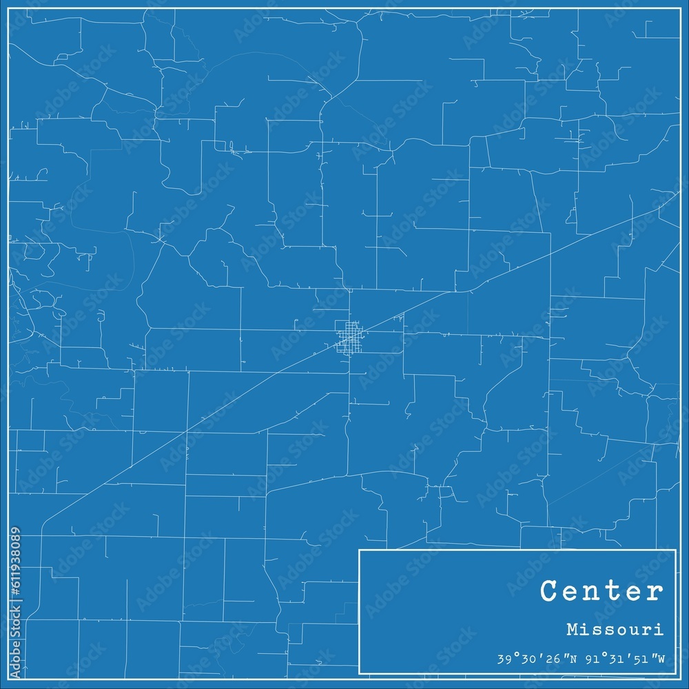 Blueprint US city map of Center, Missouri.