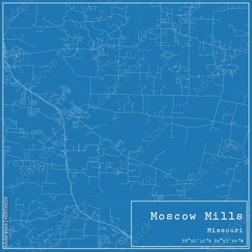 Blueprint US city map of Moscow Mills, Missouri.
