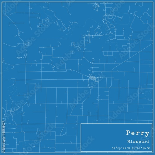Blueprint US city map of Perry, Missouri.
