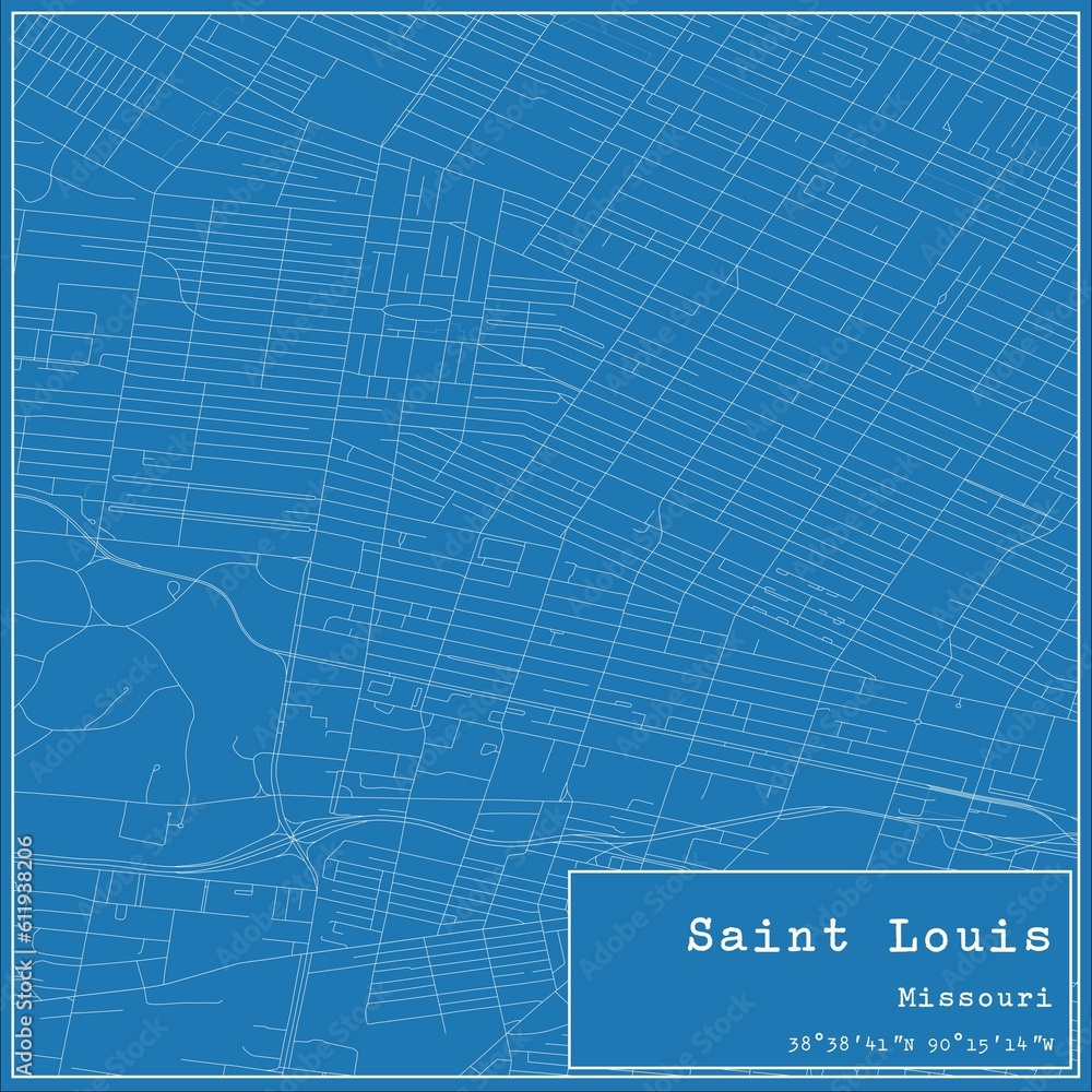 Blueprint US city map of Saint Louis, Missouri.