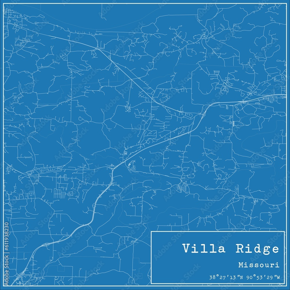 Blueprint US city map of Villa Ridge, Missouri. Blueprint US city map of Villa Ridge, Missouri.
