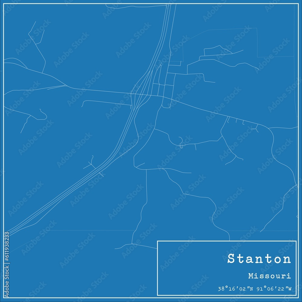 Blueprint US city map of Stanton, Missouri.