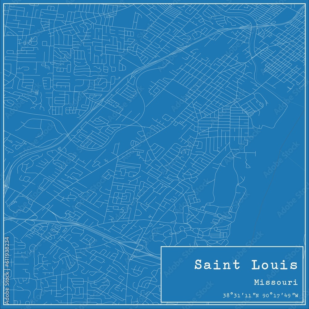 Blueprint US city map of Saint Louis, Missouri.