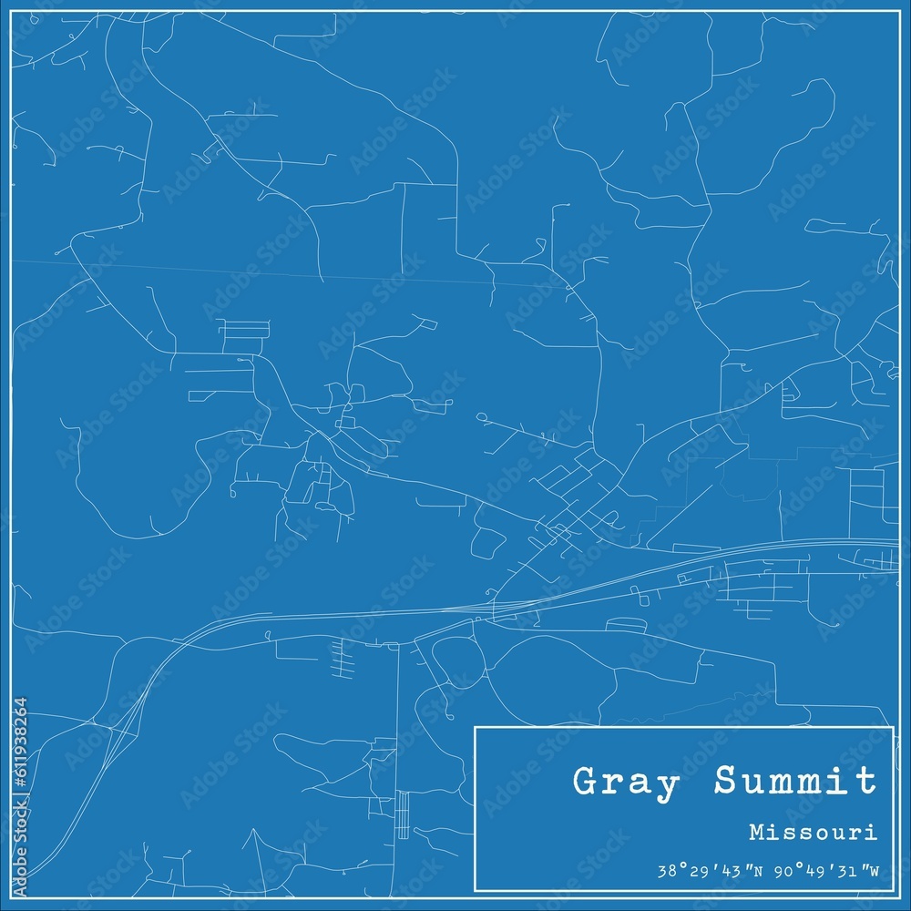 Blueprint US city map of Gray Summit, Missouri.