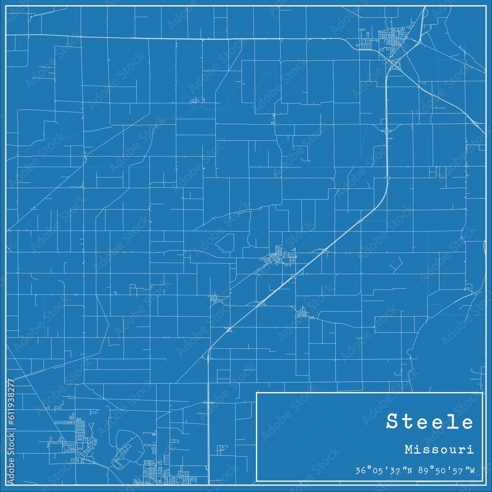 Blueprint US city map of Steele, Missouri.