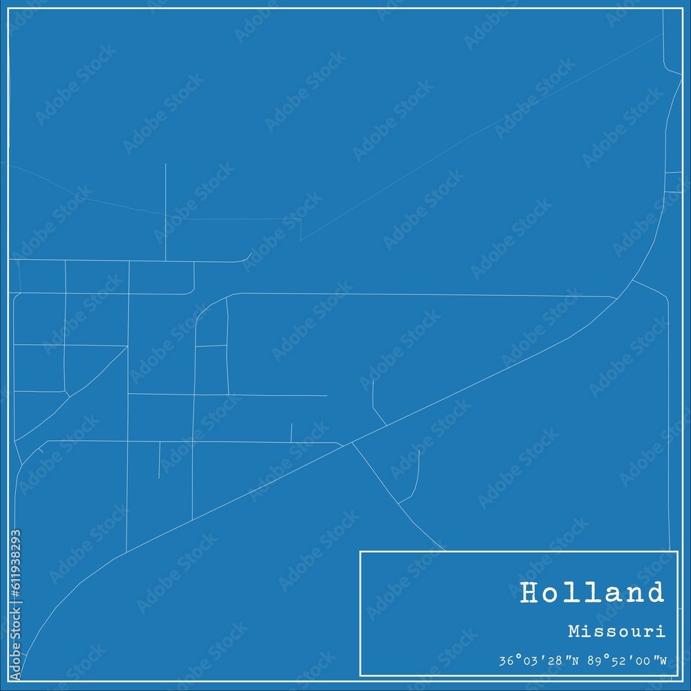 Blueprint US city map of Holland, Missouri.