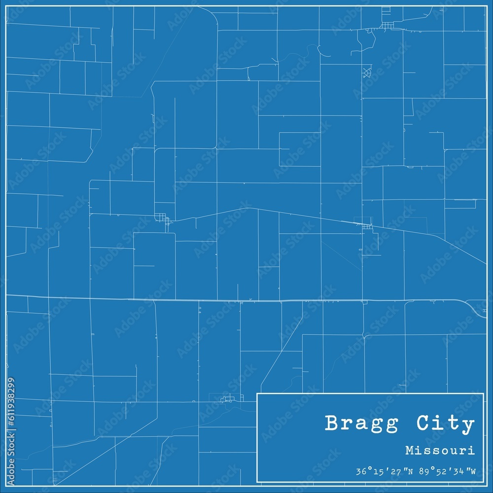 Blueprint US city map of Bragg City, Missouri.