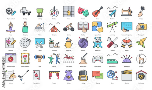 Hobbies Line Color Iconset Hobby Sport Activity Filled Outline Icon Bundle