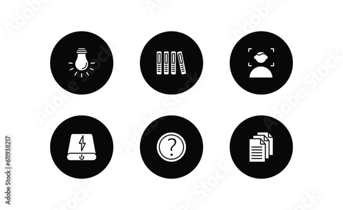 user interface filled icons set. user interface filled icons pack included tungsten, office folders, face detection, power bank, round help button, multiple file vector.