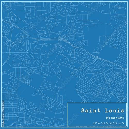 Blueprint US city map of Saint Louis, Missouri.