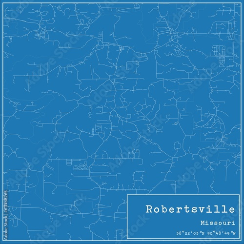 Blueprint US city map of Robertsville, Missouri.