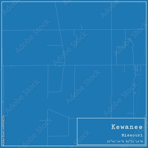 Blueprint US city map of Kewanee, Missouri.