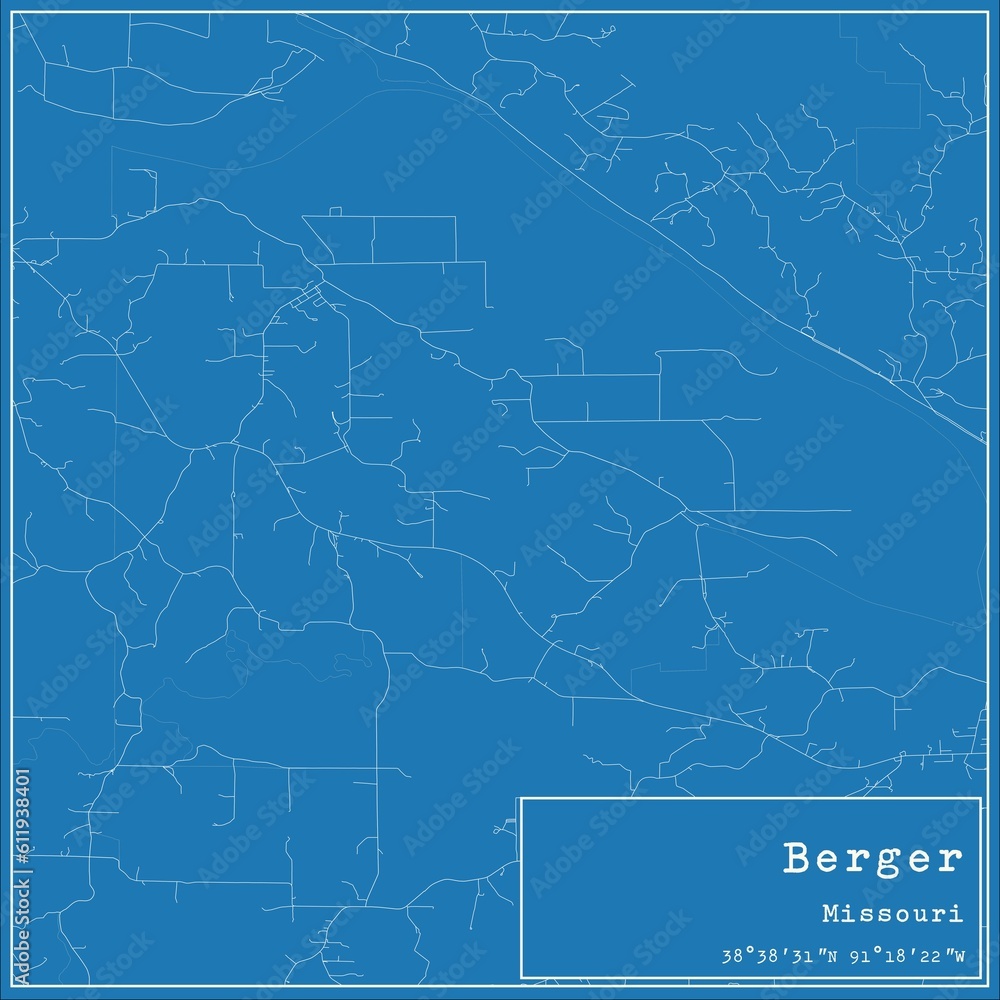 Blueprint US city map of Berger, Missouri.