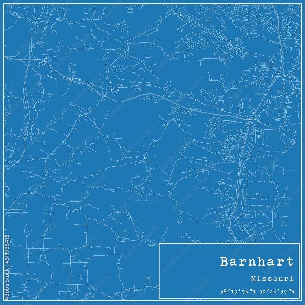 Blueprint US city map of Barnhart, Missouri.