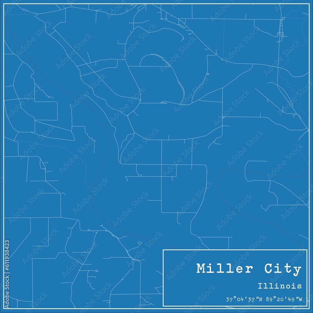 Blueprint US city map of Miller City, Illinois.