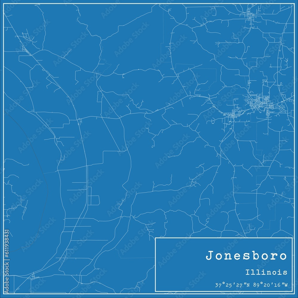 Blueprint US city map of Jonesboro, Illinois.