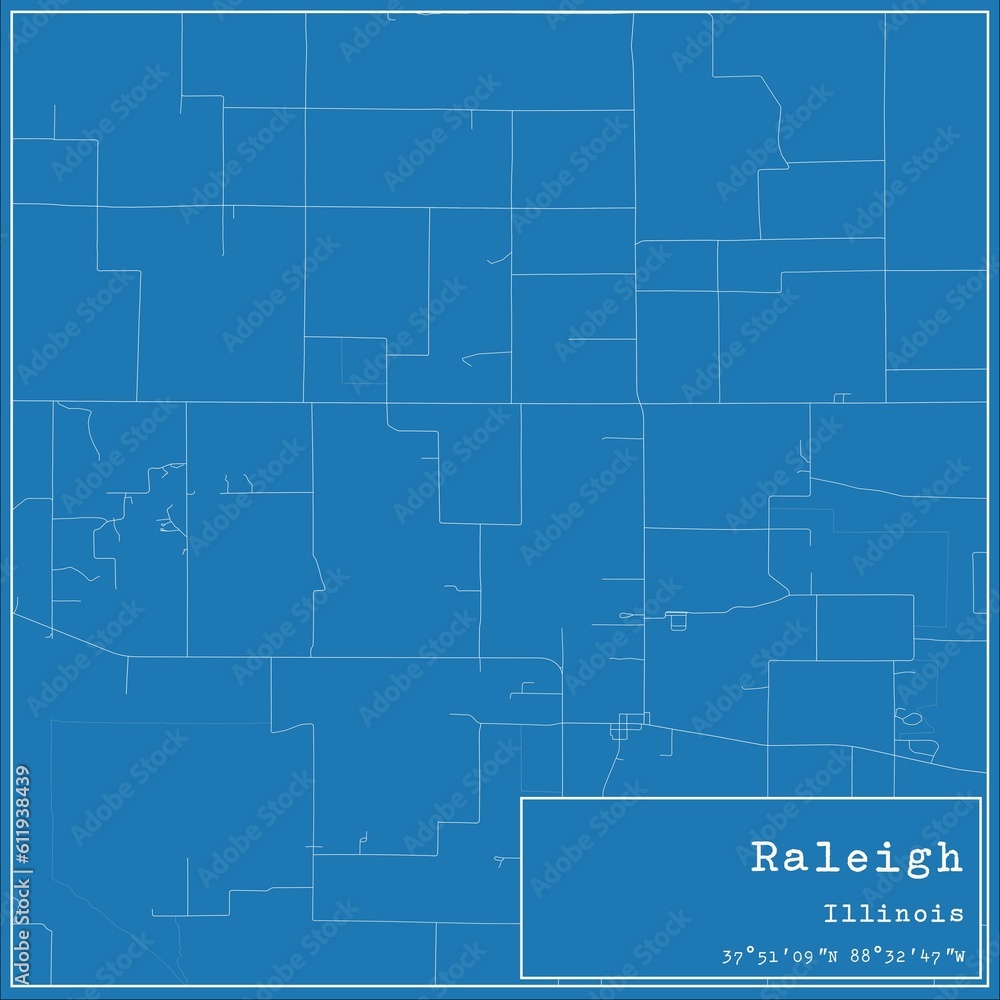 Blueprint US city map of Raleigh, Illinois.