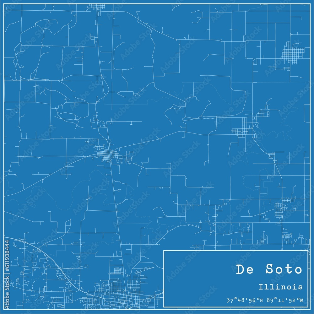 Blueprint US city map of De Soto, Illinois.