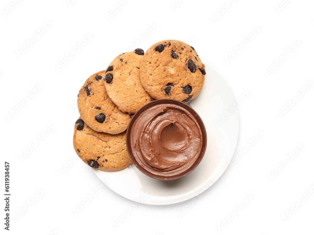 Cookies with chocolate cream on white background Cookies with chocolate cream on white background