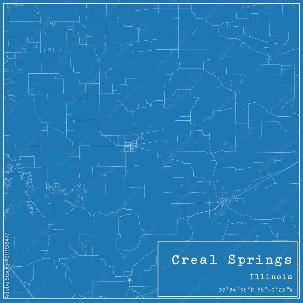 Blueprint US city map of Creal Springs, Illinois.