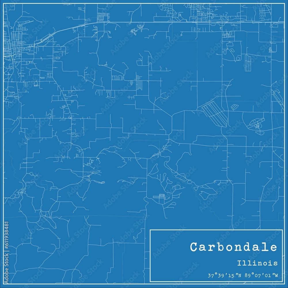 Blueprint US city map of Carbondale, Illinois.