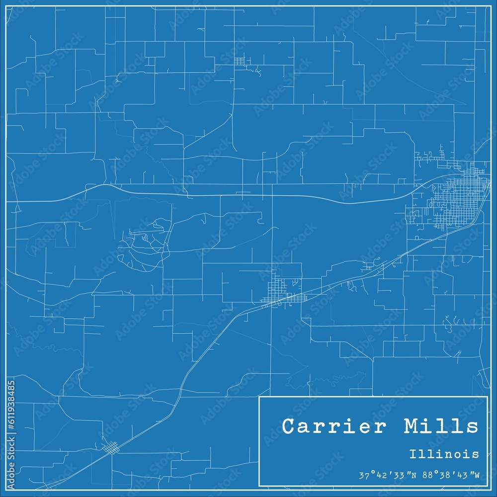 Blueprint US city map of Carrier Mills, Illinois.