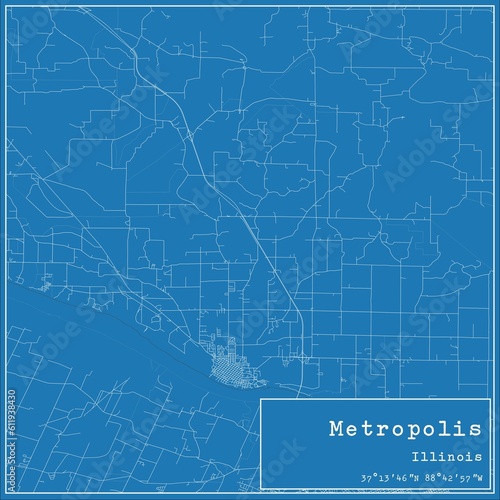 Blueprint US city map of Metropolis, Illinois.