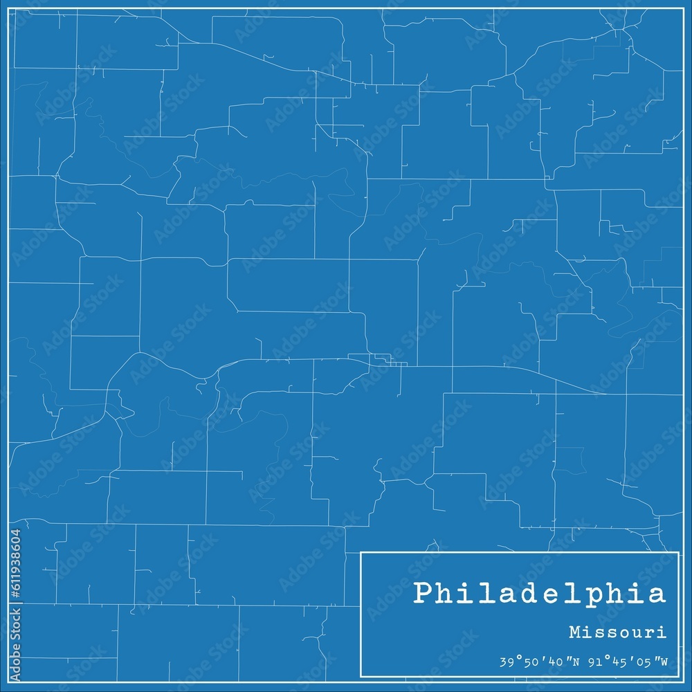 Blueprint US city map of Philadelphia, Missouri. Blueprint US city map of Philadelphia, Missouri.
