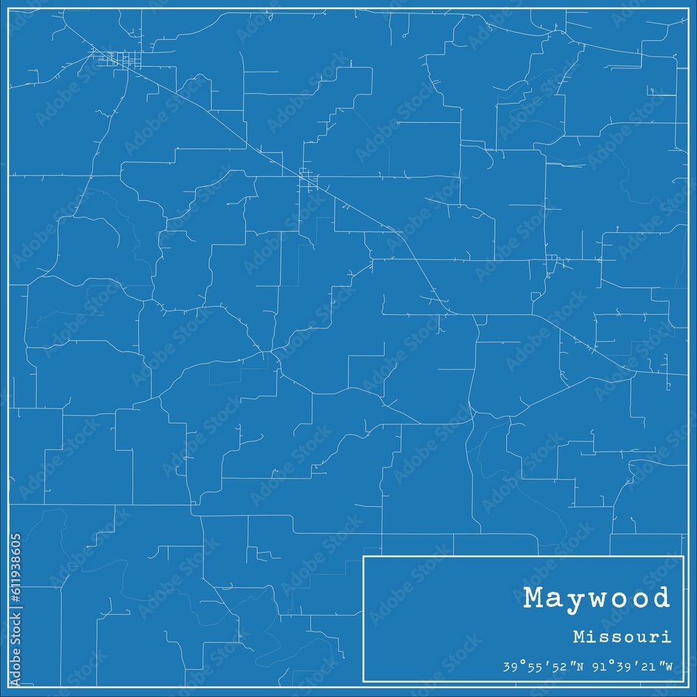 Blueprint US city map of Maywood, Missouri.
