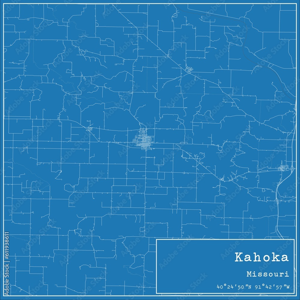 Blueprint US city map of Kahoka, Missouri.