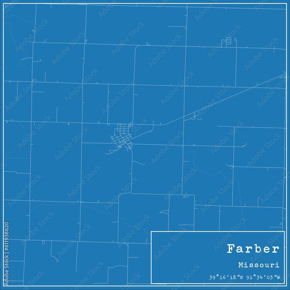 Blueprint US city map of Farber, Missouri.