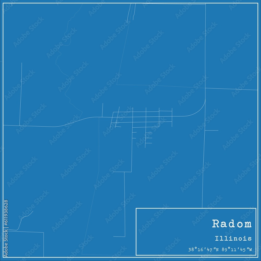 Blueprint US city map of Radom, Illinois.