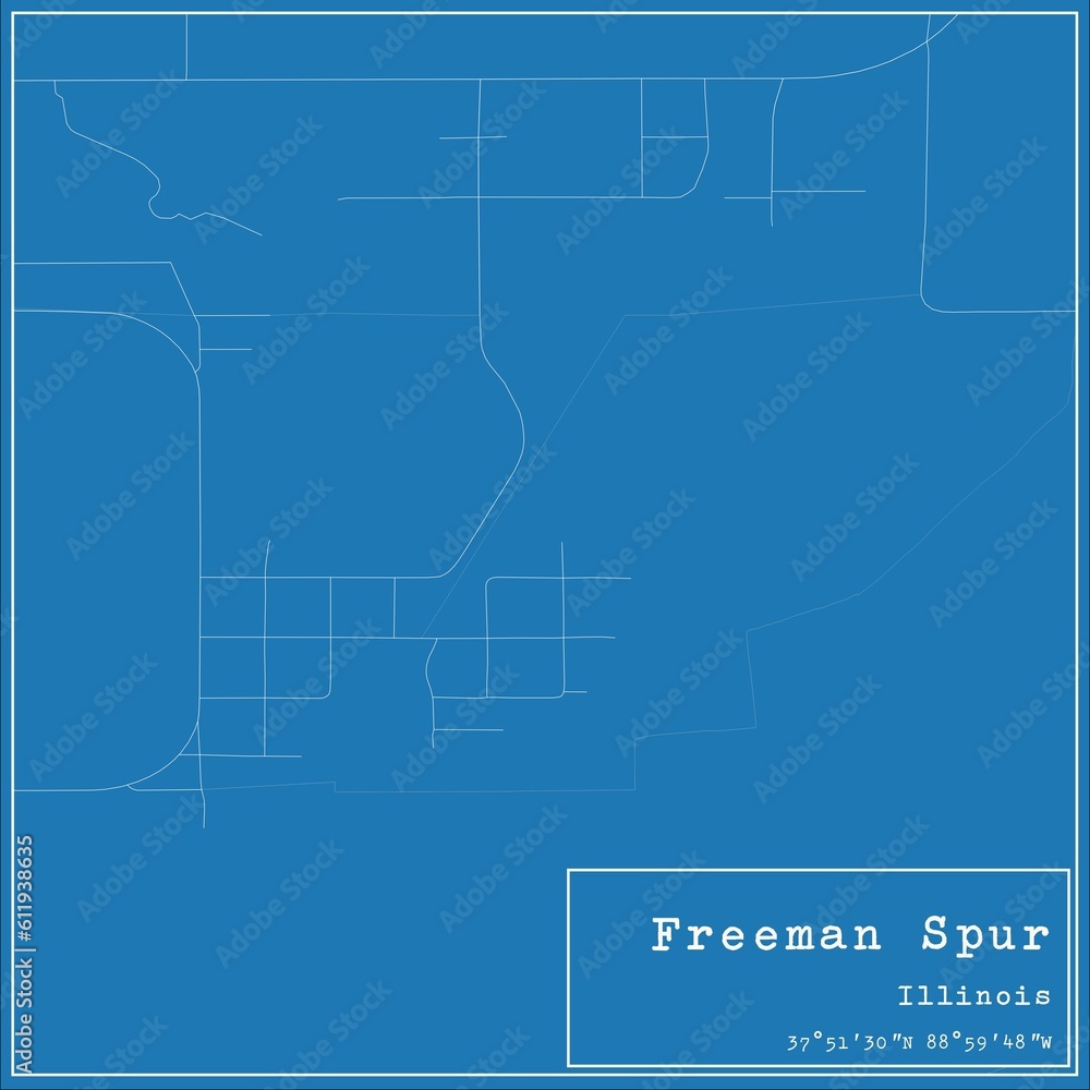 Blueprint US city map of Freeman Spur, Illinois.