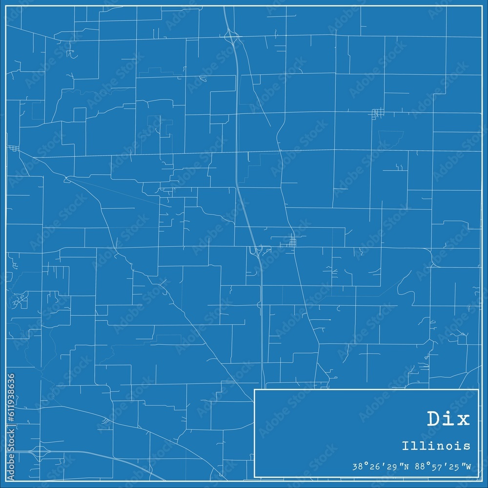 Blueprint US city map of Dix, Illinois.