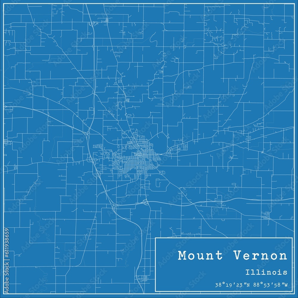 Obraz premium Blueprint US city map of Mount Vernon, Illinois.