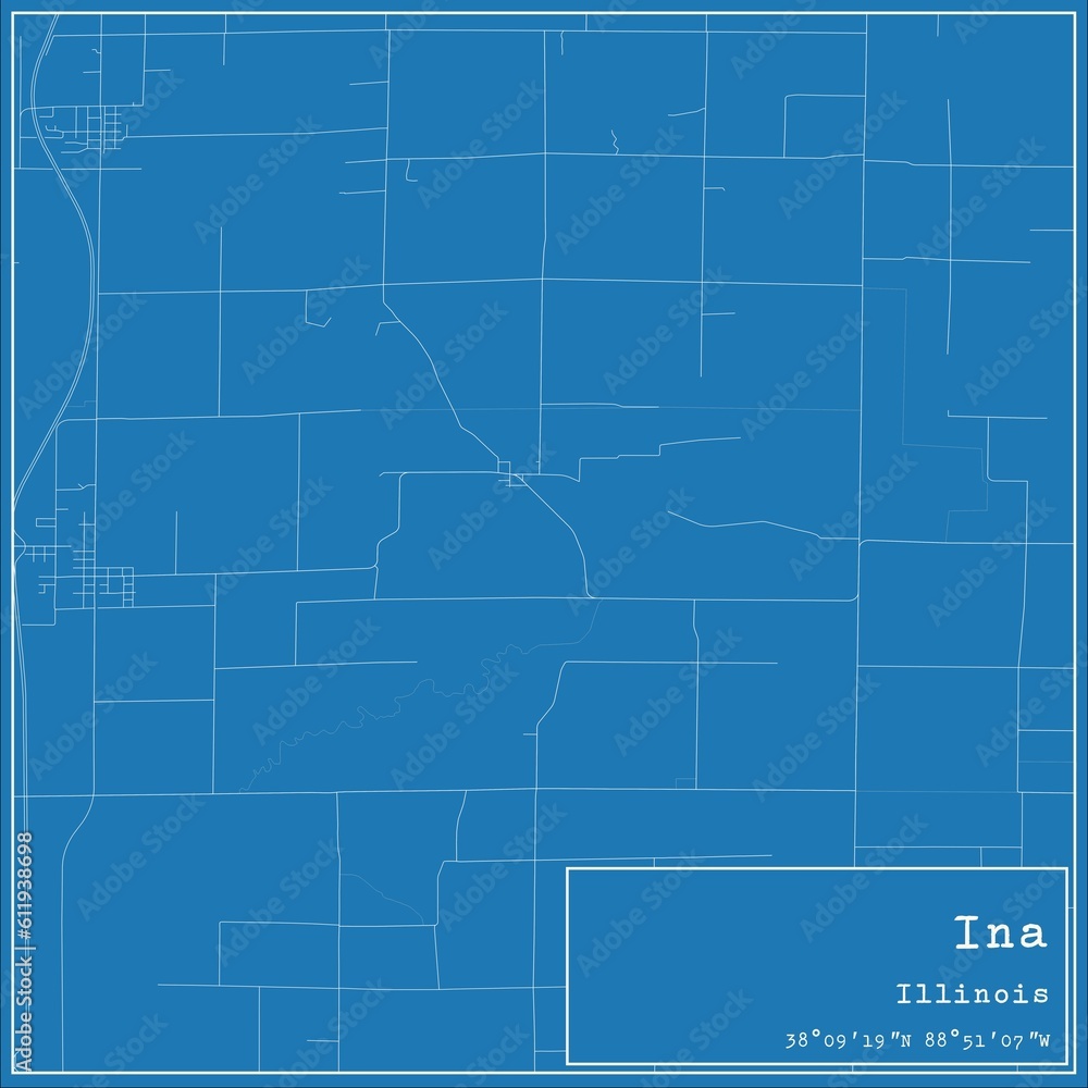 Blueprint US city map of Ina, Illinois.