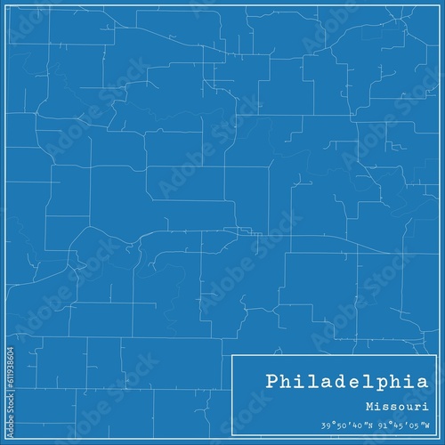 Blueprint US city map of Philadelphia, Missouri.