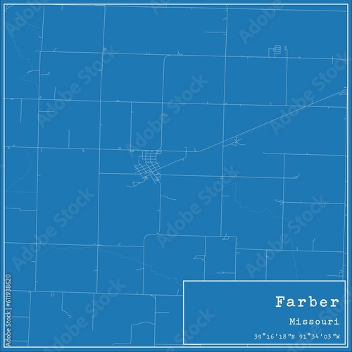 Blueprint US city map of Farber  Missouri.