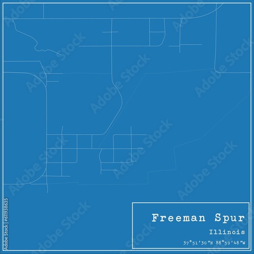Blueprint US city map of Freeman Spur, Illinois. photo