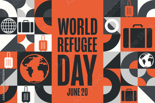 World Refugee Day. June 20. Holiday concept. Template for background, banner, card, poster with text inscription. Vector EPS10 illustration.
