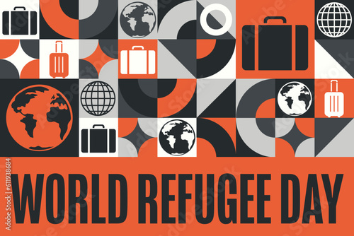 World Refugee Day. June 20. Holiday concept. Template for background, banner, card, poster with text inscription. Vector EPS10 illustration.