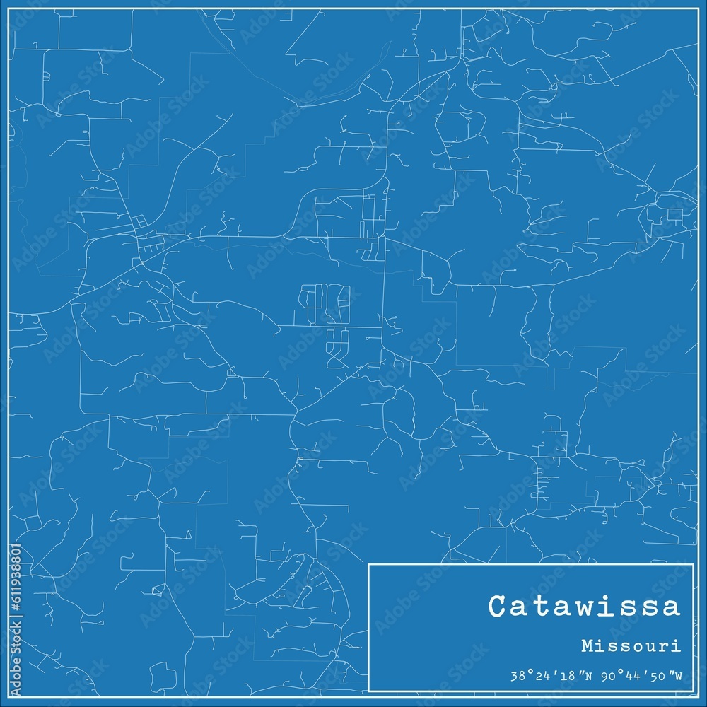 Blueprint US city map of Catawissa, Missouri.