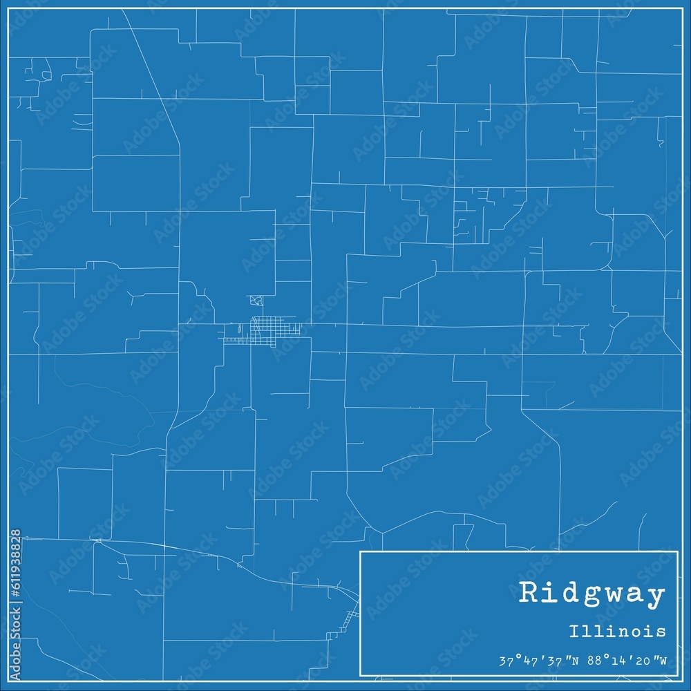 Blueprint US city map of Ridgway, Illinois.