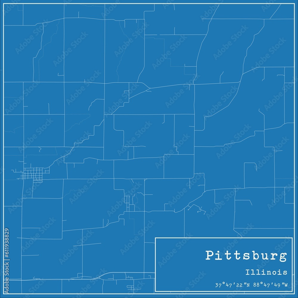 Blueprint US city map of Pittsburg, Illinois.