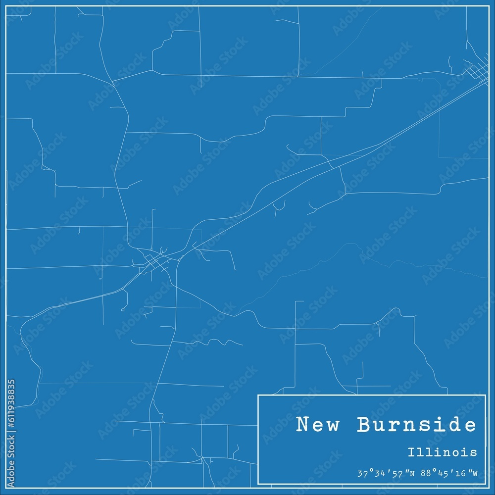 Blueprint US city map of New Burnside, Illinois.